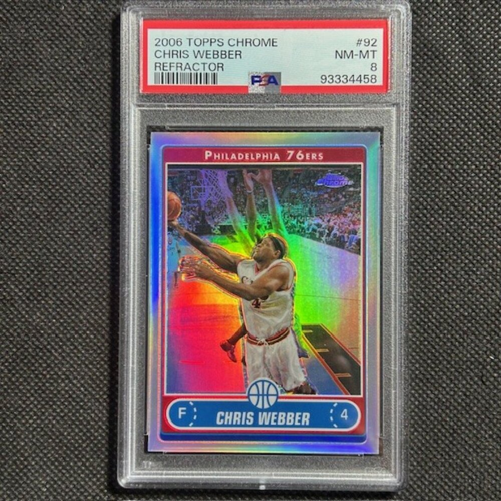 2006 TOPPS CHROME REFRACTOR #92 CHRIS WEBBER HOF PSA 8 NM-MINT 76ERS